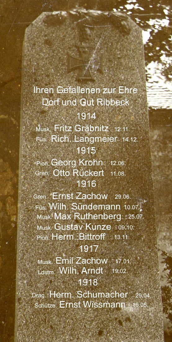 Kriegerdenkmal Ribbeck (bei Gransee), Namen und Daten lesbar gemacht