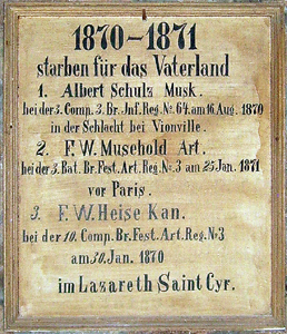 Löwenberg, Tafel für die Gefallenen 1870/71, Foto: Klaus Euhausen, Hennigsdorf